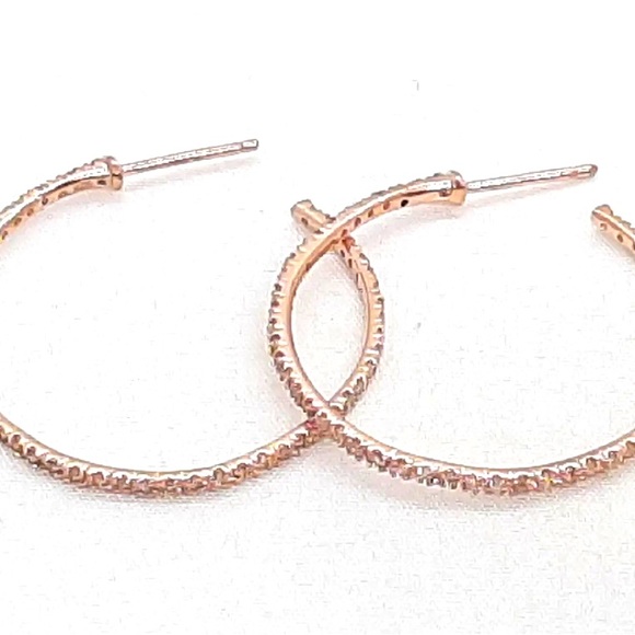 Auth NWOT Natural Diamond 14K Rose Gold Over 925 Silver Large Hoop Earrings 1ct - Picture 3 of 4